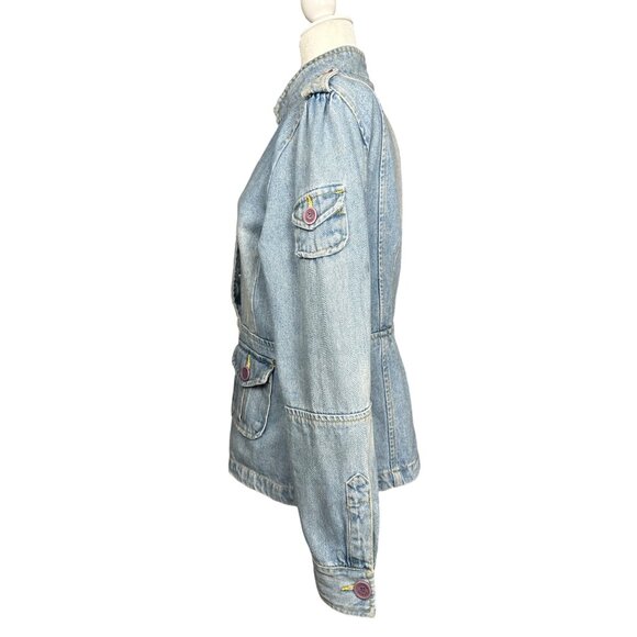 Vintage Y2K Steve Madden Utility Denim Jacket Women’s XL Military Button Front - Picture 12 of 15